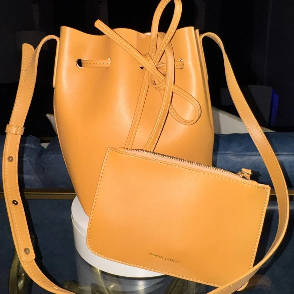 Mansur Gavriel Italian Tan Leather Bucket Bag and Clutch Set - Picture 4 of 10
